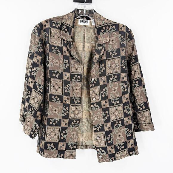 Chico’s Design Tapestry Floral Patchwork Silk Blend Jacket Women's Size Small - Picture 1 of 12